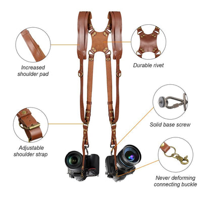 Camera Strap, Camera Straps For Photographers-Leather Dual Camera Strap For Two DSLR&SLR Cameras