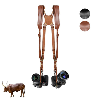 Camera Strap, Camera Straps For Photographers-Leather Dual Camera Strap For Two DSLR&SLR Cameras