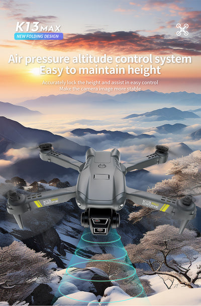 TheK13 Smart Camera Drone With 2 Batteries Features Real-time Image Transmission From A Single Camera. It Has One-click Touch And Landing Functions. This Is A Foldable Remote-controlled Drone Toy, Ma